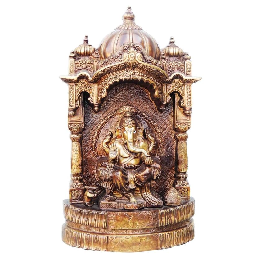 Brass Showpiece Ganesh Ji With Temple God Idol Statue (BSMAS678) view 2