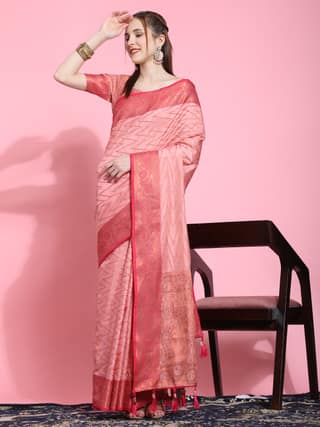 Yavira silk Women's Pink Handwoven Jacquard Saree