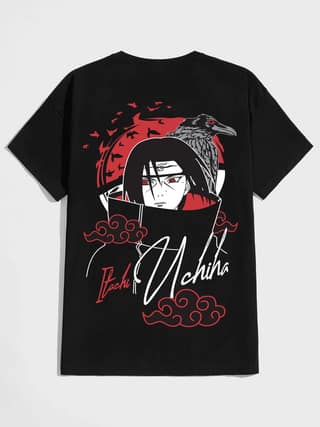 SCOTT FINCHER Men's Itachi Uchiha T-Shirt | Naruto Shippuden Anime Tee | Akatsuki Member Shirt | Black Tee : AA(HSR)BLACK_129