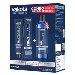 Vakola Professional FruitBerries Gel Hair Colourant Dark Brown 4 Tubes x 100g with 500g Gel Developer, No Scalp Stain, No Dripping, 100% Grey Coverage