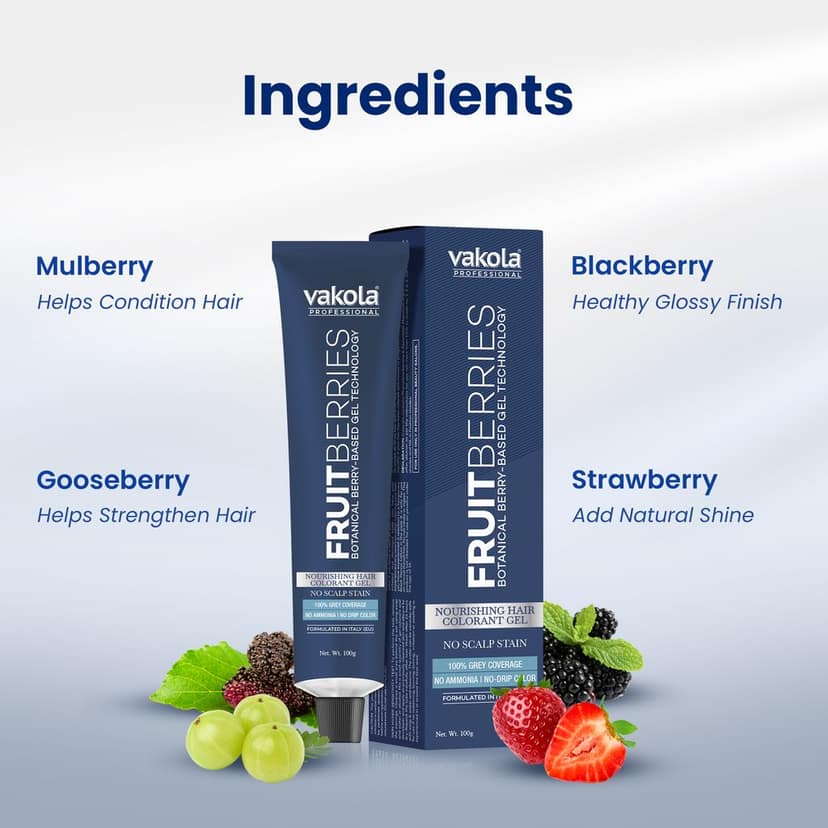 Vakola Professional FruitBerries Gel Hair Colourant Dark Brown 4 Tubes x 100g with 500g Gel Developer, No Scalp Stain, No Dripping, 100% Grey Coverage view 4