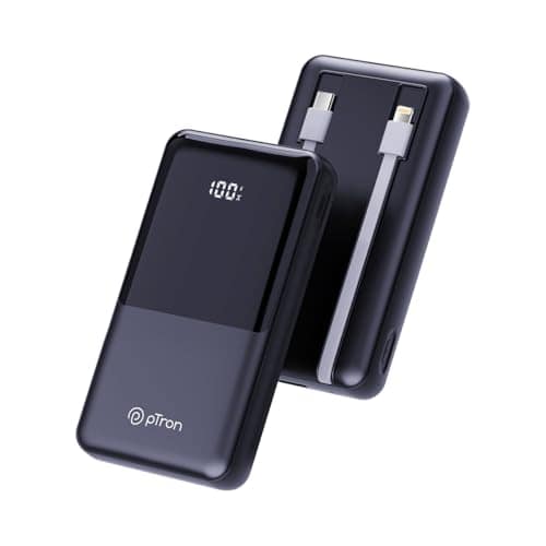 pTron Dynamo Power 20000mAh 22.5W Super Fast Charging, USB Type-C Input Power Bank with Quick Charge & 20W Power Delivery, Built-in Charging Cables, 4 Outputs, Type-C Input/Output Port (Jet Black) pTron Dynamo Power 20000mAh 22.5W Super Fast Charging, US view 2