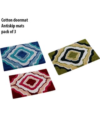 Aazeem Antiskid Cotton Door Mat ( 60 X 40 cm ) Set of 3 Black