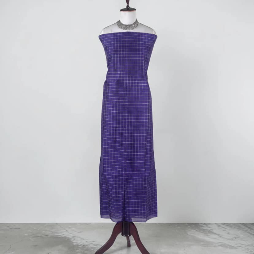 Mangalgiri Handloom Dress Material with Bavanji Zari Border, Royal Blue