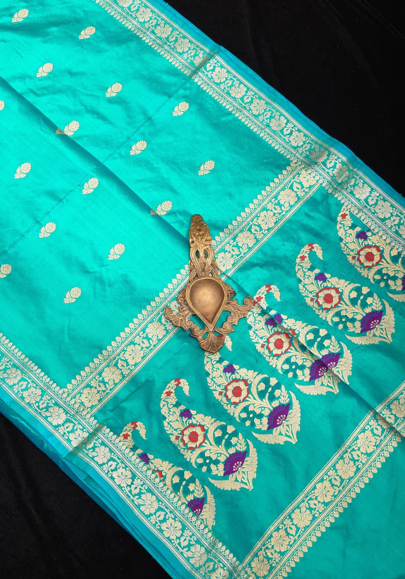 Feroza Banarasi Katan Silk Lightweight Saree With zari Butti and Meenaakari Paisley Pallu | SILK MARK CERTIFIED view 2
