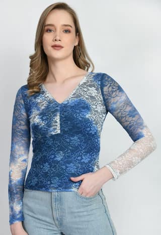 Women Trendy Luminous Lace Sheath Party Top