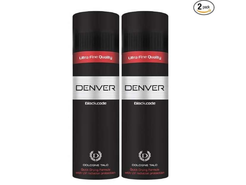 DENVER Black Code Cologne Body Talc - 100g Each (Pack of 2) Scented Talcum Powder