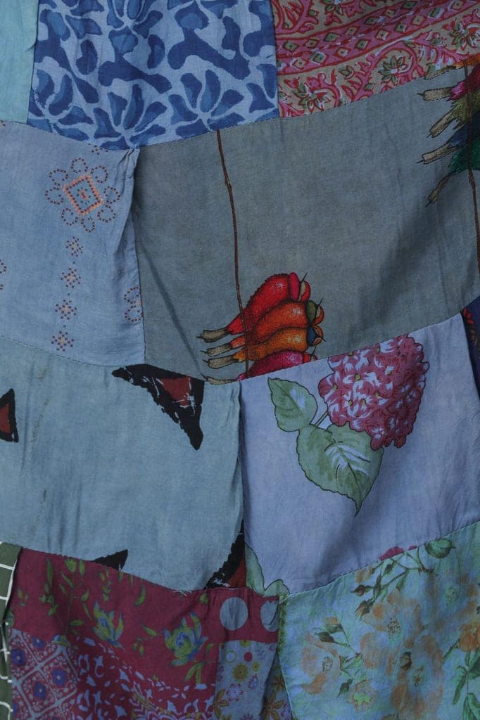 Denim-Blue Printed Long Boho Skirt from Gujarat with Patch Work view 5