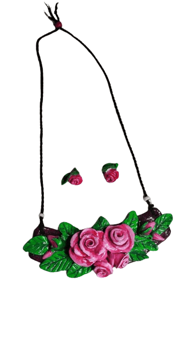 Floral Necklace Set PINK & GREEN view 2