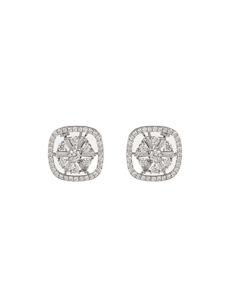 925 Sterling Silver Rhodium Plated Halo Square Studds Earrings view 9