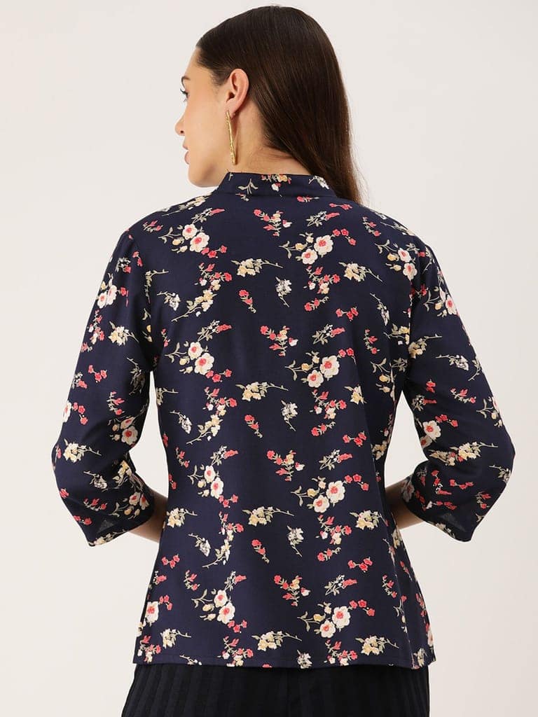 Floral Print Mandarin Collar Shirt Style Top view 2