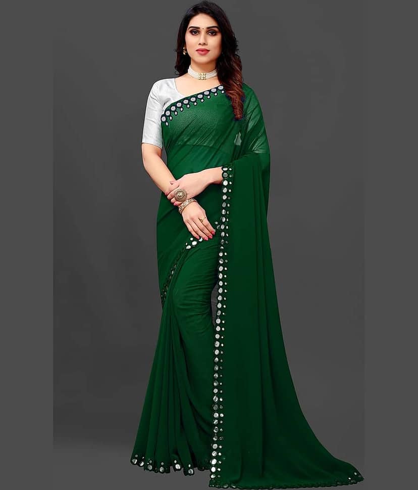 RIDDHI SHIVAY FAB Georgette Embroidered Saree With Unstitched Blouse Piece ( Green )