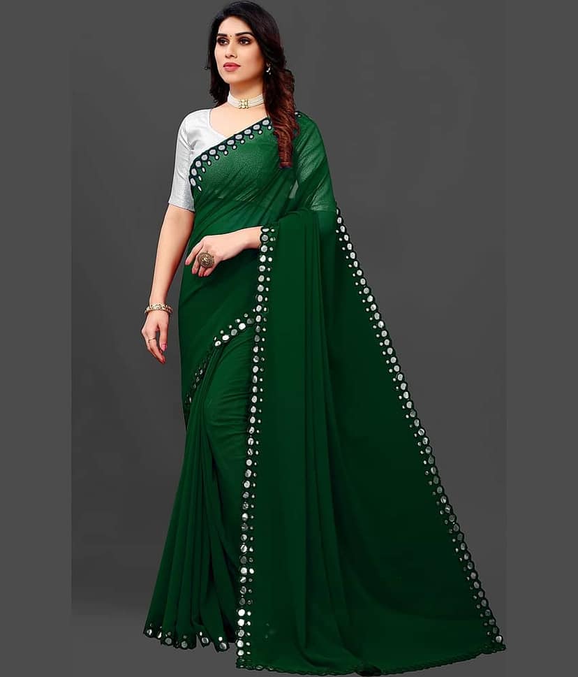 RIDDHI SHIVAY FAB Georgette Embroidered Saree With Unstitched Blouse Piece ( Green ) view 2