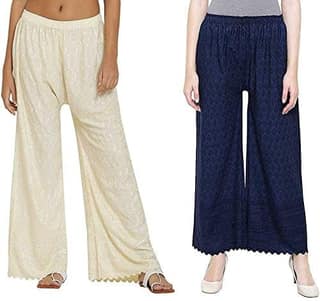 Heavy Chicken Work Embroidery Palazzo Combo Set of 2 Pcs (Cream,Blue)