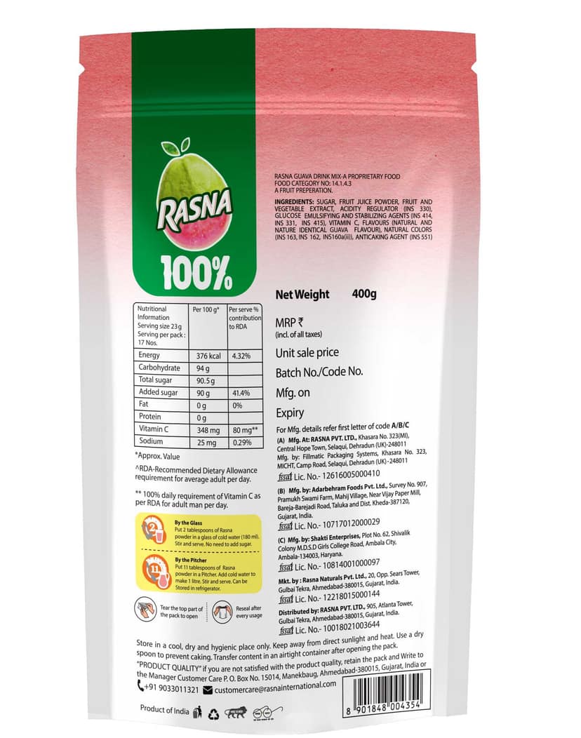 Rasna Natural 100% 400g Pack Guava view 2