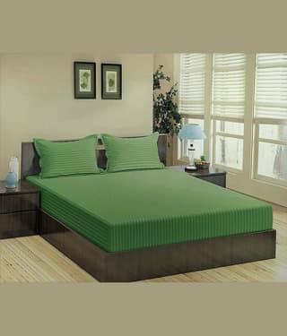Neekshaa Satin Stripe Solid Fitted Fitted bedsheet with 2 Pillow Covers ( Double Bed ) - White