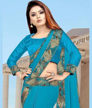 WXW Fashion Lycra Embroidered Regular Saree With Unstitched Blouse Piece ( Brown )