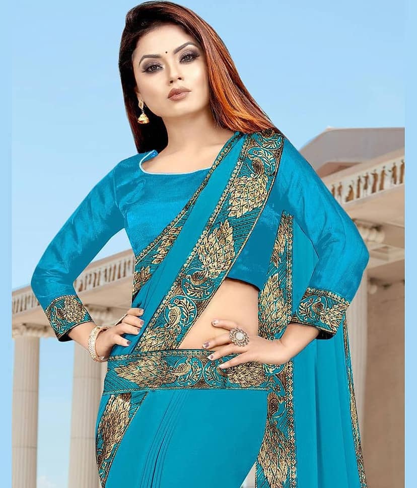 WXW Fashion Lycra Embroidered Regular Saree With Unstitched Blouse Piece ( Brown )