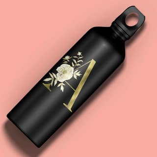 Presto Letter Printed Rose Engraved Water Bottle