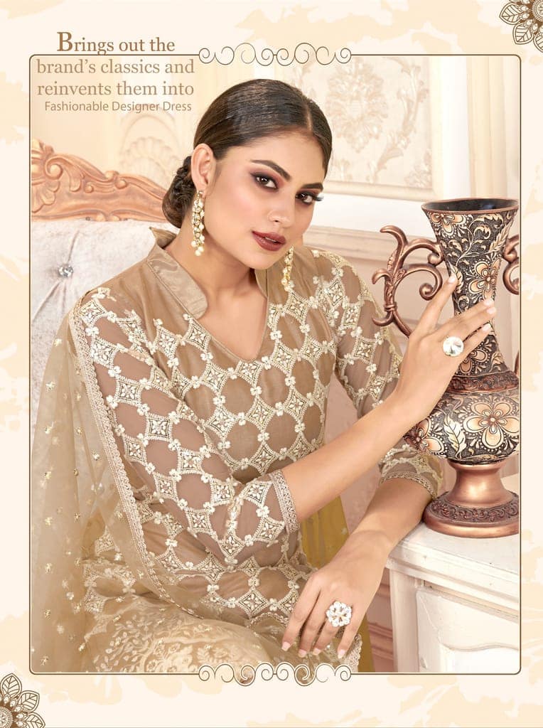 Chiku Women Net Heavy Embroidery Work Semi Stitch Dress Material. view 2