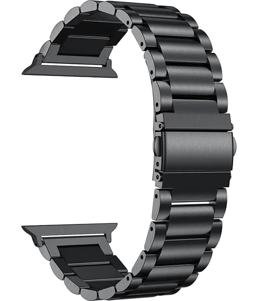 Lorenz Premium Stainless Steel Strap 42/44/45/49mm Compatible | Metal Link Bracelet Band with Butterfly Clasp | Adjustable Durable Band for Series 1-9, SE & Ultra (Black) view 2