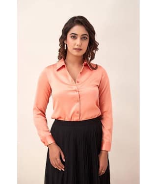 NeshamaKurti Women Solid Satin Shirt ( White )
