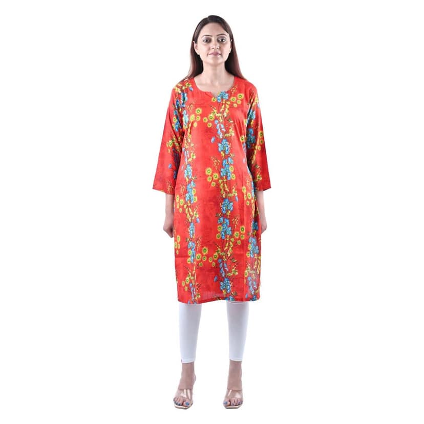 Rayon Fabric Red Printed Stylish New design Kurti Women's