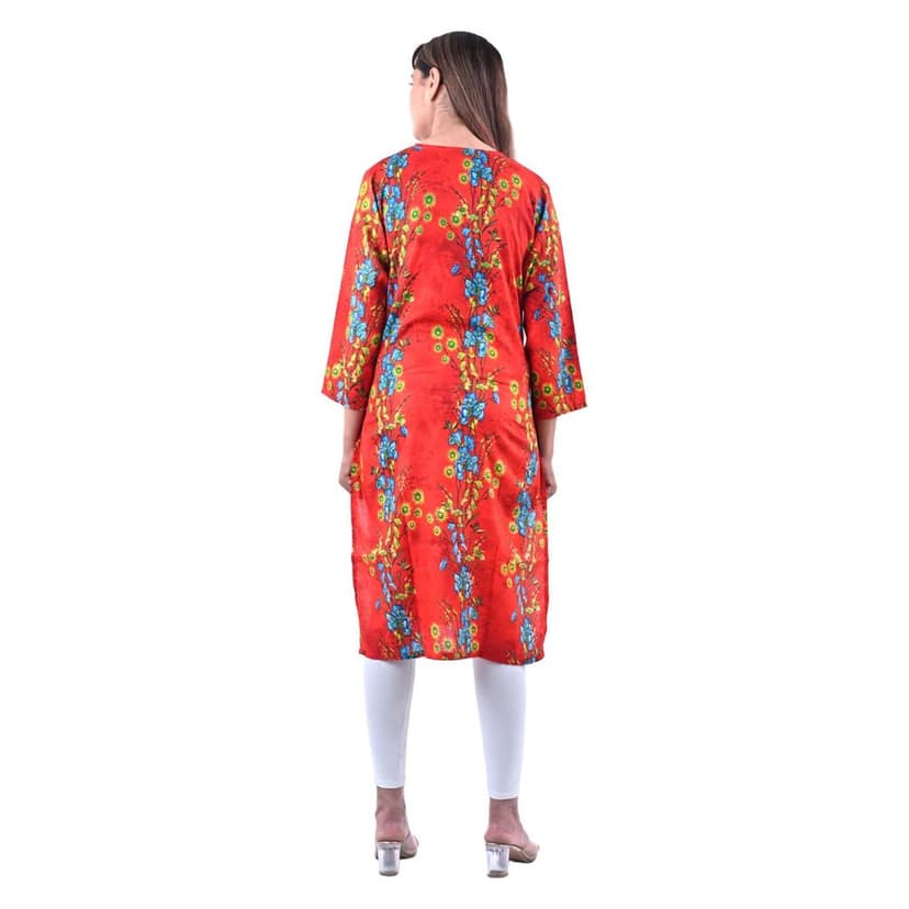 Rayon Fabric Red Printed Stylish New design Kurti Women's view 4
