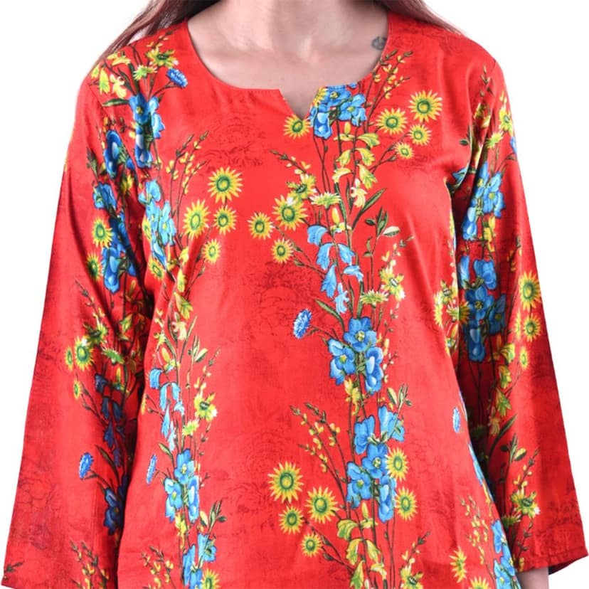 Rayon Fabric Red Printed Stylish New design Kurti Women's view 5