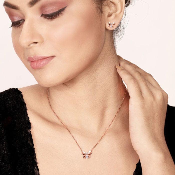 Rose Gold Social Butterfly Pendant Set view 2