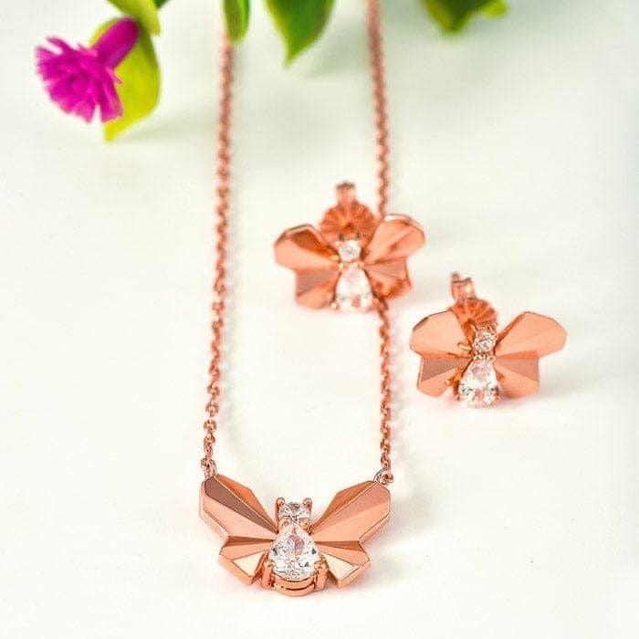 Rose Gold Social Butterfly Pendant Set view 3