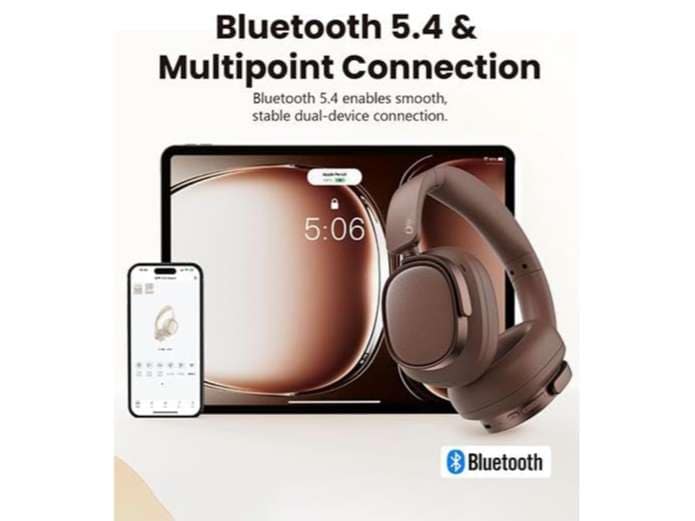 OlivLife Japan Series Bluetooth 6.0 Wireless Over-Ear Headphones with 400mAh Battery, 20H Playtime, Deep Bass HiFi Stereo, Built-in Mic, 40mm Drivers - Brown view 3