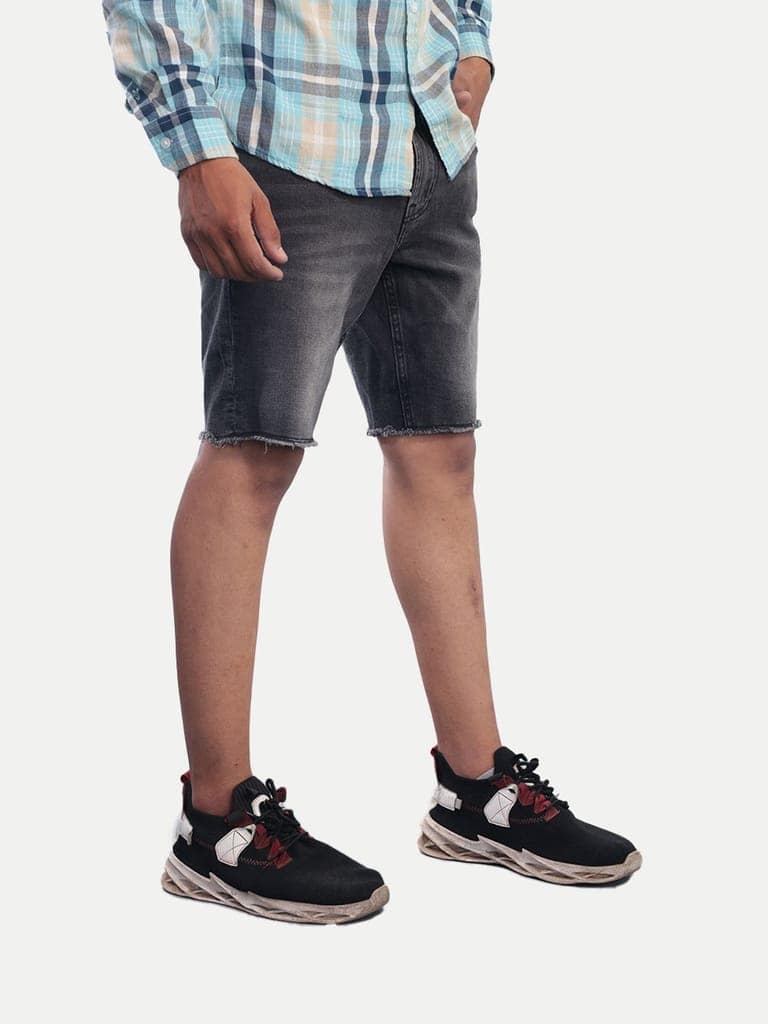 Men Black Distressed Denim Shorts