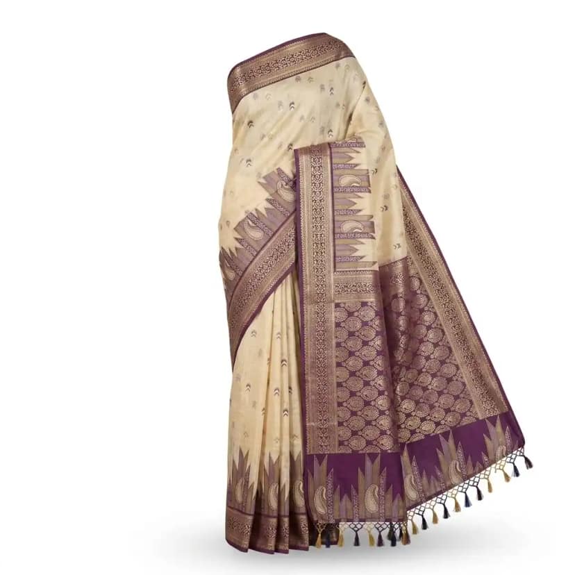 Sambalpuri Dual Tone Cream Beige Ikat Handloom Saree