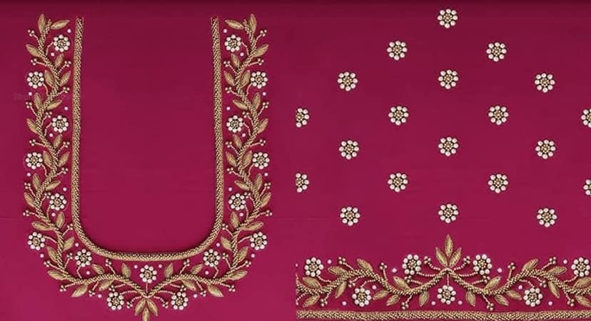 JANUS BOTIQUE & MATCHING CENTER - Pink and gold zari and beads embroidery work blouse view 2