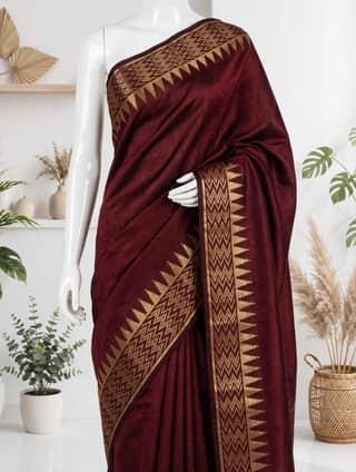 Kota Viscose Semi Raw Silk Saree with Golden Zari Mangalgiri Border