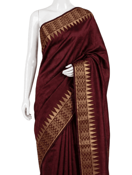 Kota Viscose Semi Raw Silk Saree with Golden Zari Mangalgiri Border view 3