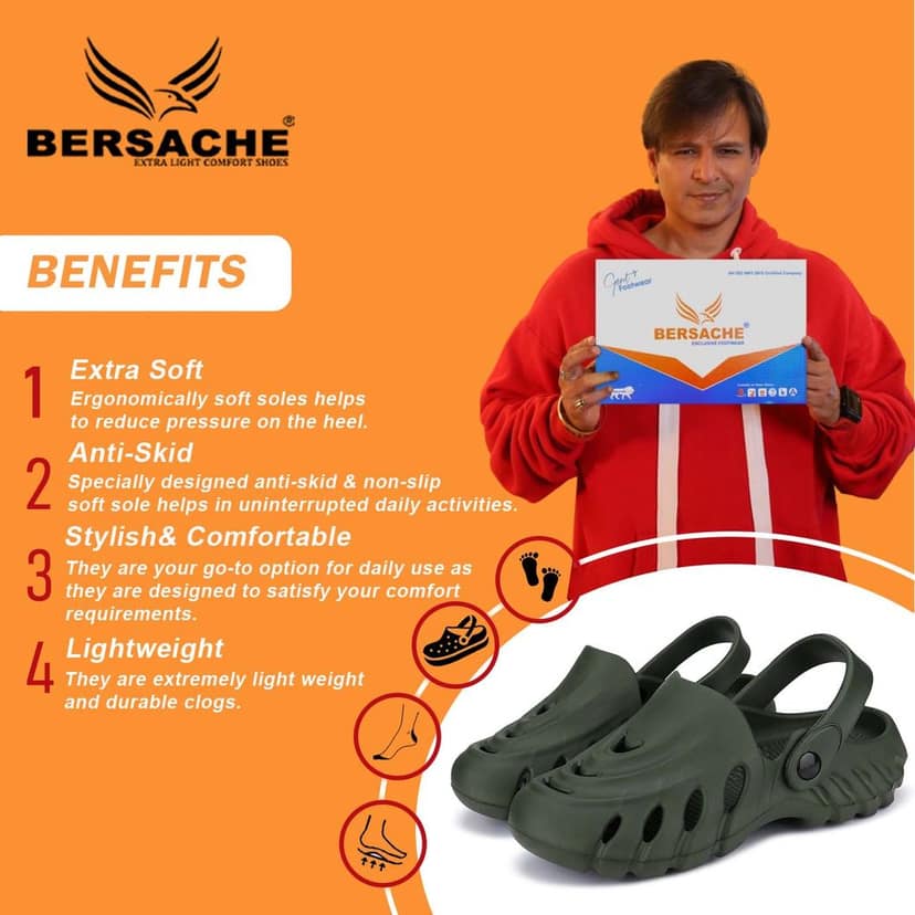 Bersache Extra Soft Classic Casual with Back Strap Regular wear with Ultra Soft & Flexibility Technology Clog for Men's view 2
