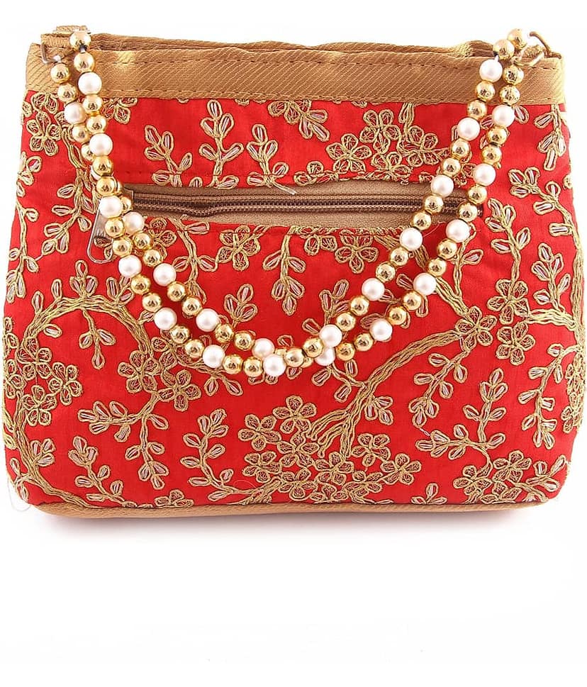 Apratim Red Silk Box Clutch view 2