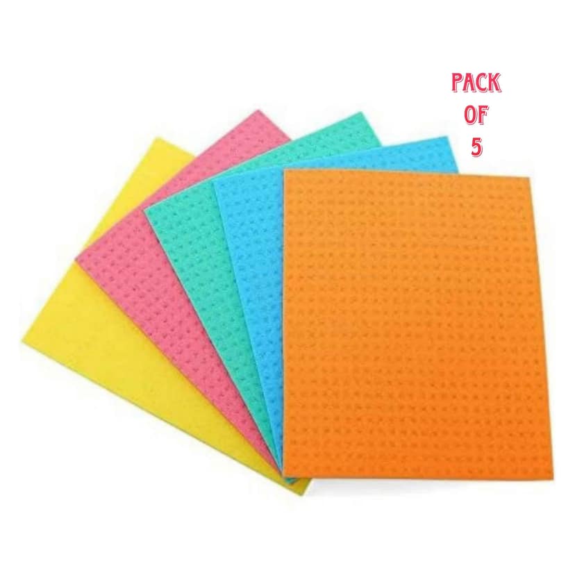 Qawvler Sponge Wipe for Kitchen Reusable Cleaning Sponge Easy to Use, Multicolor & Biodegradable (Pack of 5)