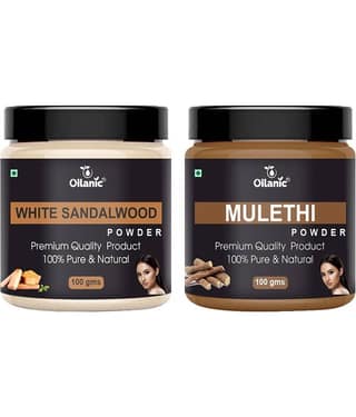 Oilanic 100% White Sandalwood Powder & Mulethi Powder For Skincare Hair Mask 200 g Pack of 2