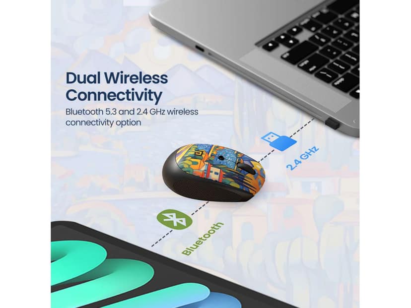 Portronics Toad III Plus Illustrated Top Surface, Multi-Device Pairing, Round & Flat Buttons, Dual Wireless Modes - Black view 2