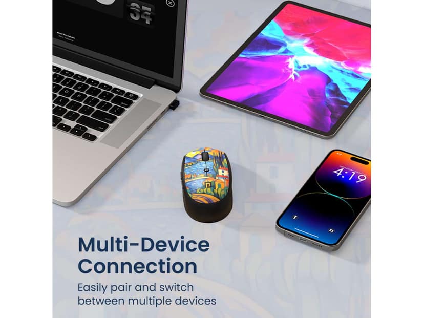 Portronics Toad III Plus Illustrated Top Surface, Multi-Device Pairing, Round & Flat Buttons, Dual Wireless Modes - Black view 3