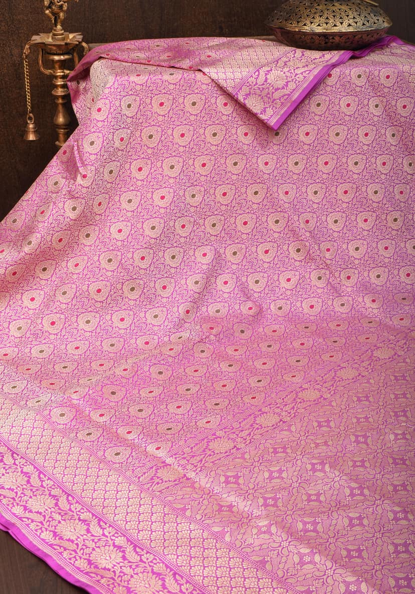 Lavender Exquisite and Intricate Banarasi Meenakari Brocade Katan Silk Saree| SILK MARK CERTIFIED view 2