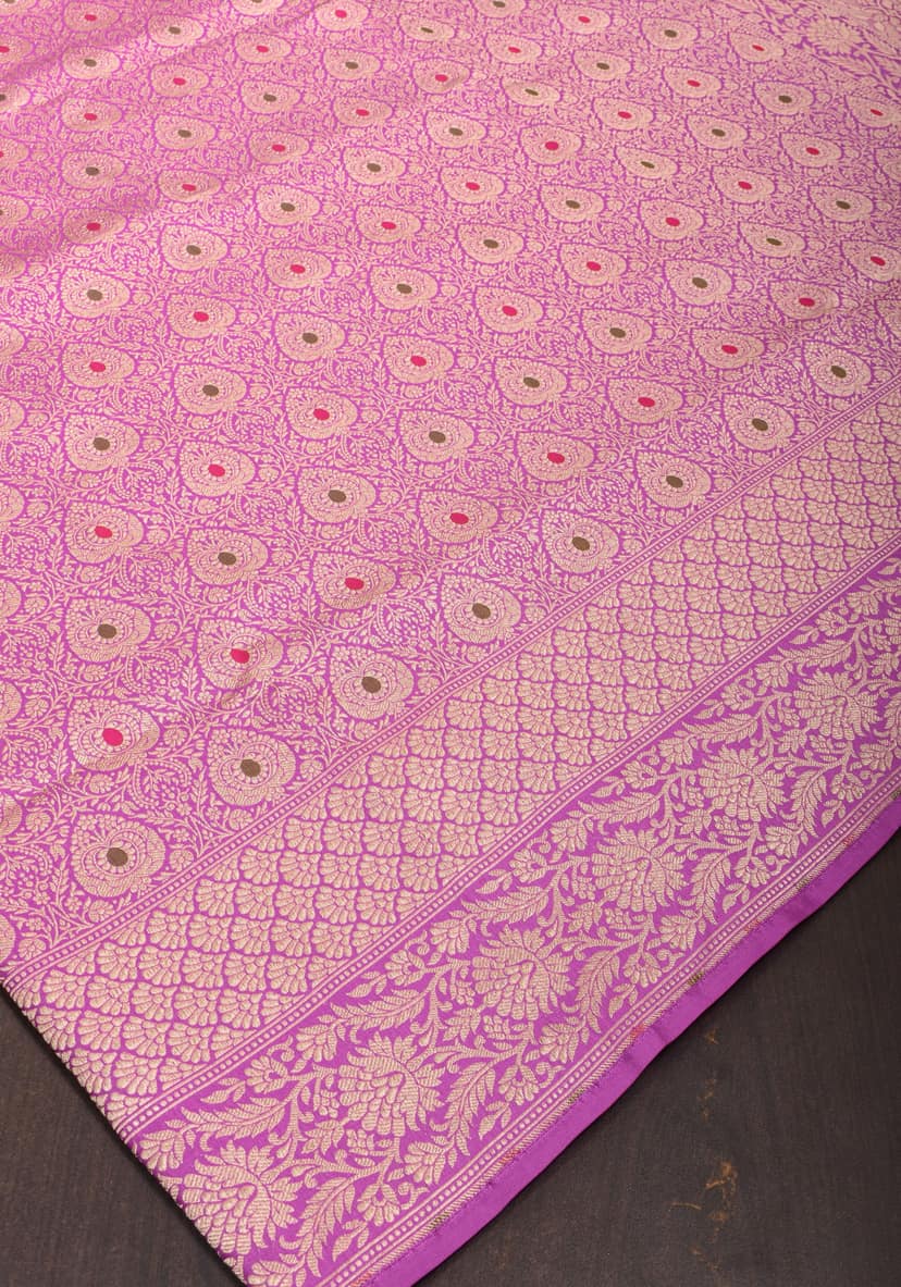 Lavender Exquisite and Intricate Banarasi Meenakari Brocade Katan Silk Saree| SILK MARK CERTIFIED view 3