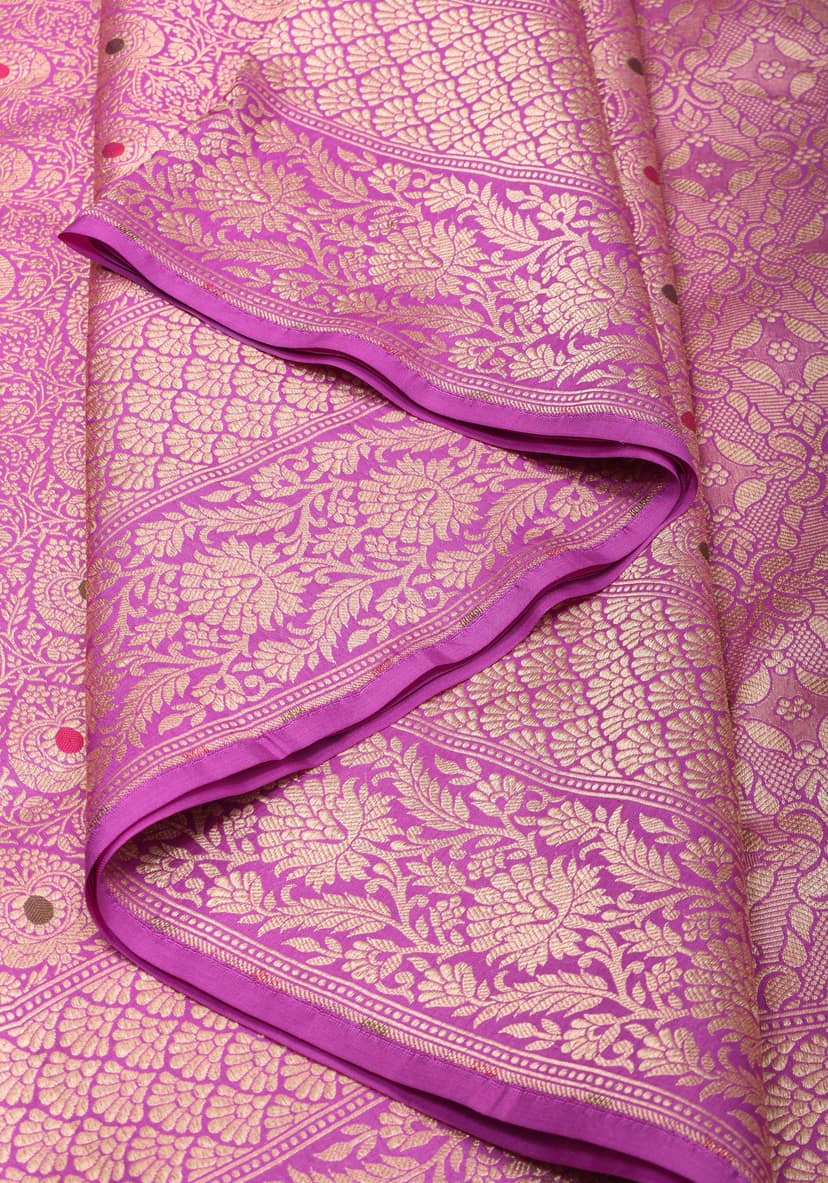 Lavender Exquisite and Intricate Banarasi Meenakari Brocade Katan Silk Saree| SILK MARK CERTIFIED view 4