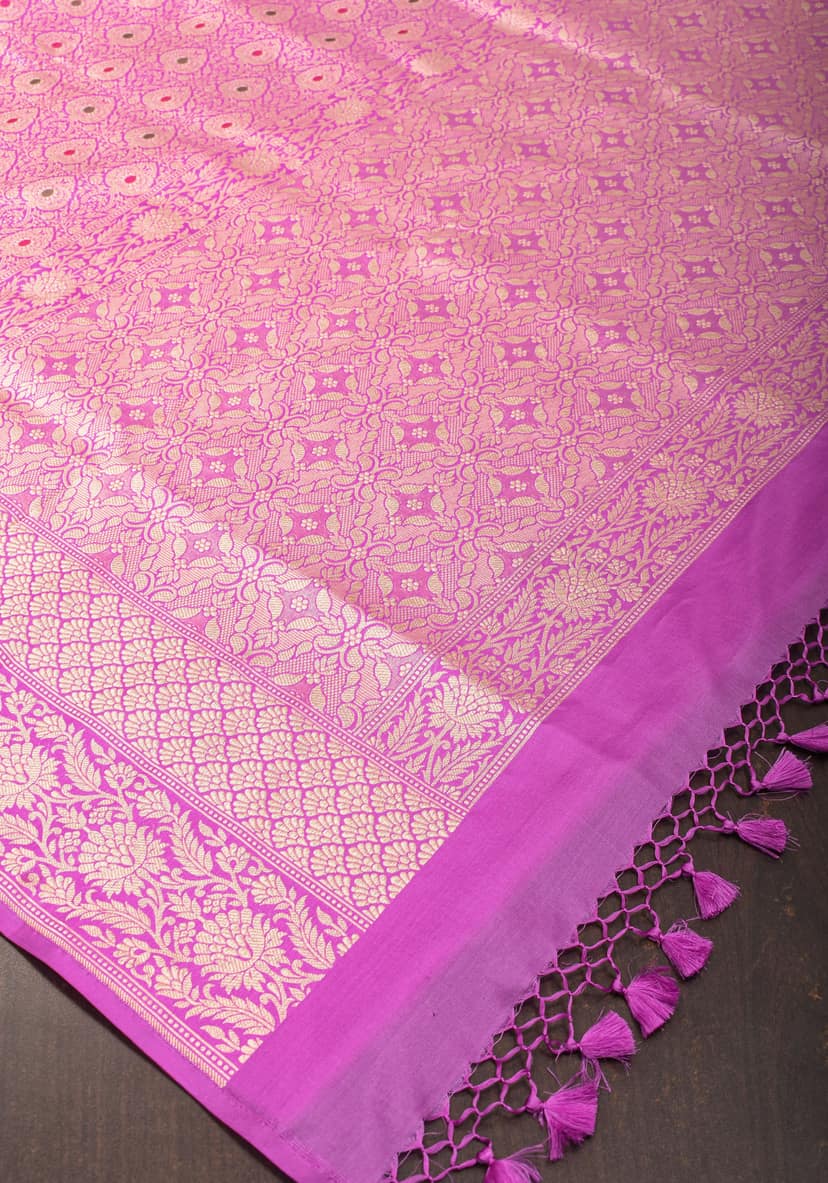 Lavender Exquisite and Intricate Banarasi Meenakari Brocade Katan Silk Saree| SILK MARK CERTIFIED view 6