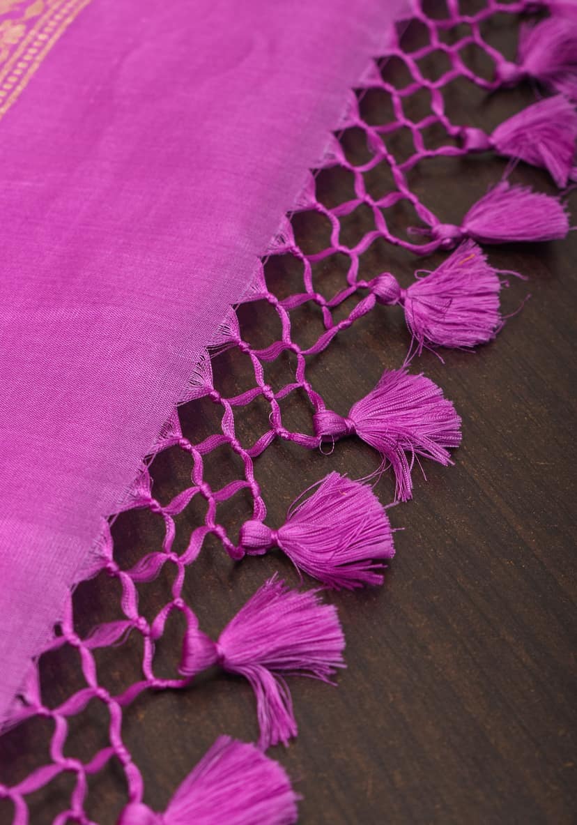 Lavender Exquisite and Intricate Banarasi Meenakari Brocade Katan Silk Saree| SILK MARK CERTIFIED view 7