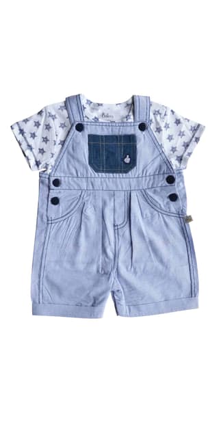 Baby's Short Romper Set with T-shirt,Color-Blue/White