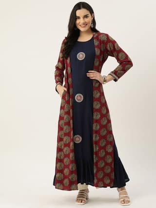 Women Ethnic Motifs Embellished Mirror Work Anarkali Kurta With A Jacket